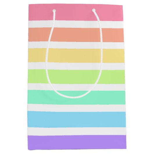 Bubblegumregenboog en witte strepen medium cadeauzakje (Voorkant)