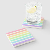 Bubblegumregenboog en witte strepen stenen onderzetter (Zijkant)