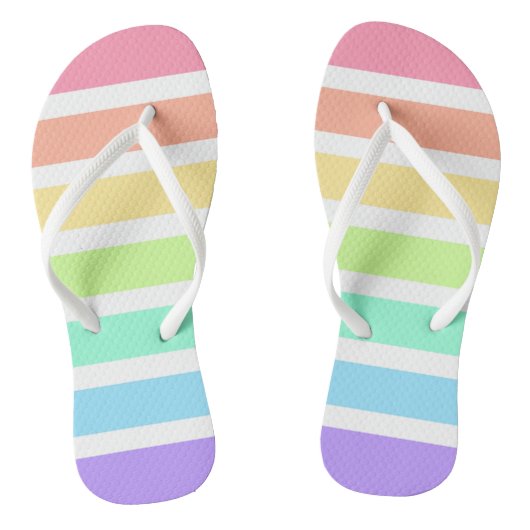 Bubblegumregenboog en witte strepen teenslippers (Voetbed)