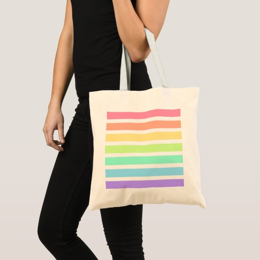 Bubblegumregenboog en witte strepen tote bag (Voorkant (product))
