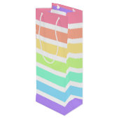 Bubblegumregenboog en witte strepen wijn cadeautas (Achterkant Gekanteld)