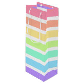 Bubblegumregenboog en witte strepen wijn cadeautas (Voorkant Gekanteld)