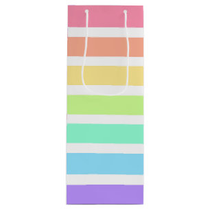 Bubblegumregenboog en witte strepen wijn cadeautas