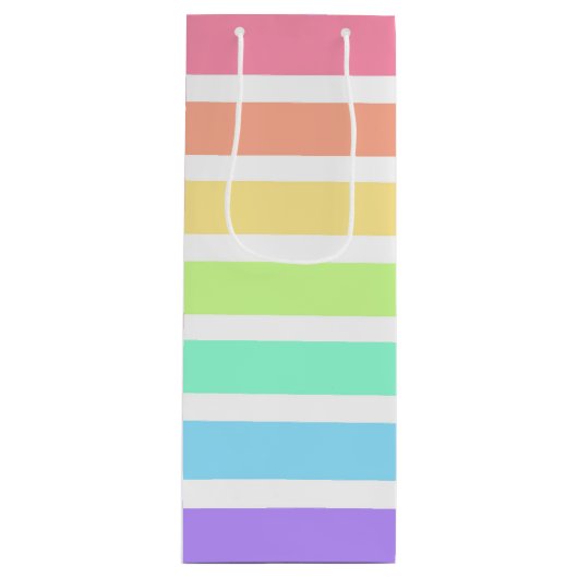 Bubblegumregenboog en witte strepen wijn cadeautas (Voorkant)