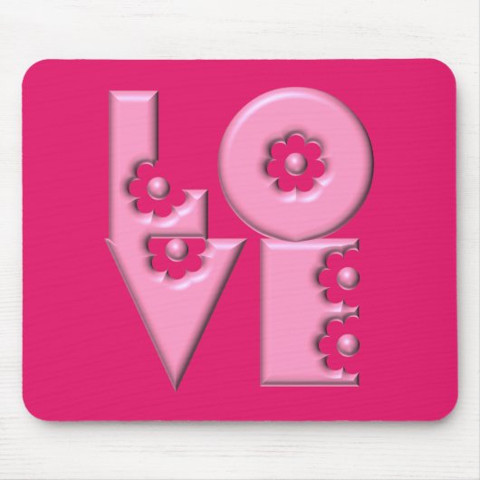 Bubblegumroze 3D LOVE Square Muismat (Voorkant)