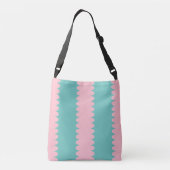 Bubblegumroze en blauwgroen,  patroon, jouw tekst crossbody tas (Achterkant)