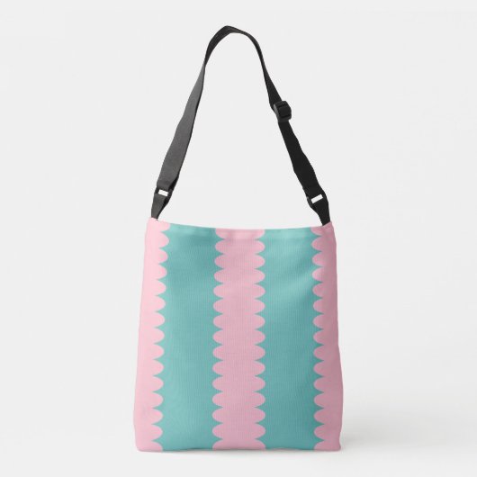 Bubblegumroze en blauwgroen, patroon, jouw tekst crossbody tas (Achterkant)