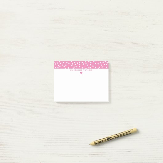 Bubblegumroze hart en Stippen scheermeisje Post-it® Notes (Op bureau)