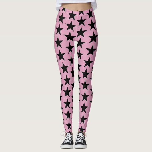 Bubblegumroze met zwarte sterren leggings (Voorkant)