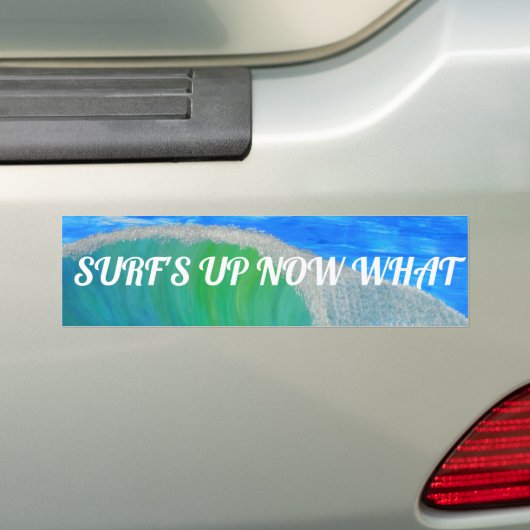 Bubblepacific bumper stickers, surf nu wat bumpersticker (Op auto)