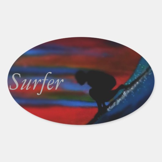 Bubblepacifische bumperstickers, surfer ovale sticker (Voorkant)