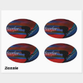 Bubblepacifische bumperstickers, surfer ovale sticker (Vel)