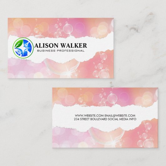 Bubbles achtergrond | Reinigingspictogrammen Visitekaartje (Voorkant / Achterkant)
