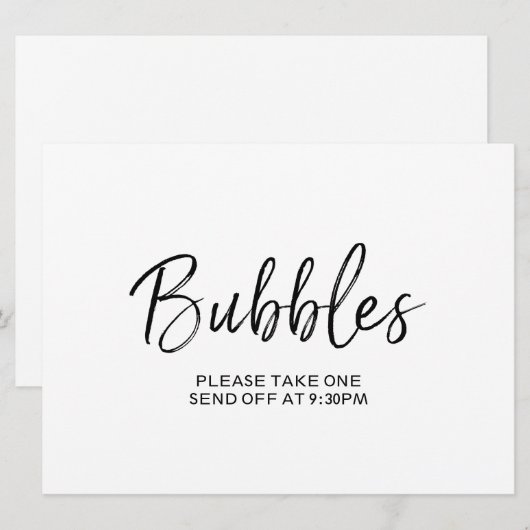 "Bubbles" Afscheid Bord | Stijlvolle handgeschreve Kaart (Voorkant / Achterkant)