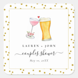 Bubbles and Brew Koppel bruiloft Vierkante Sticker