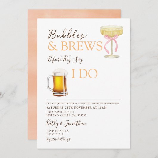 Bubbles and Brews Couples Wedding Shower Kaart (Voorkant / Achterkant)