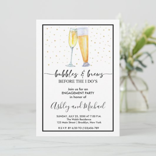 Bubbles and Brews Engagement Party Kaart (Staand voorkant)