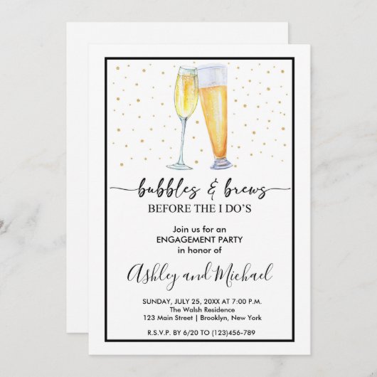 Bubbles and Brews Engagement Party Kaart (Voorkant / Achterkant)