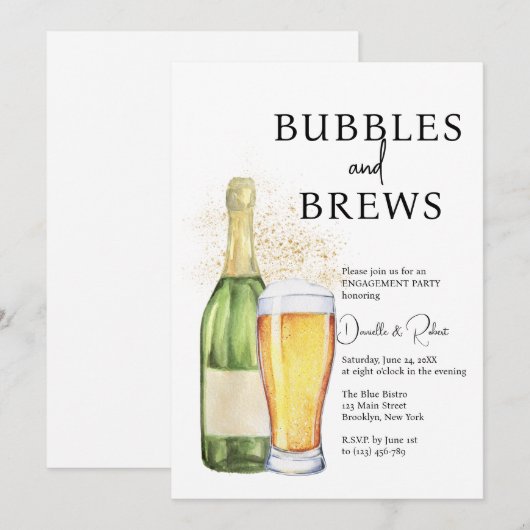 Bubbles and Brews Engagement Party Kaart (Voorkant / Achterkant)