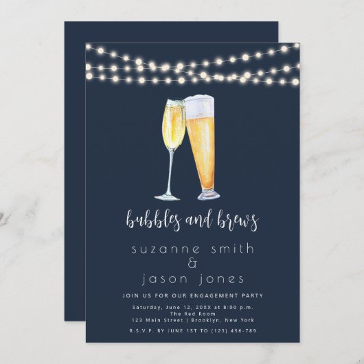 Bubbles and Brews Engagement Party Kaart (Voorkant / Achterkant)