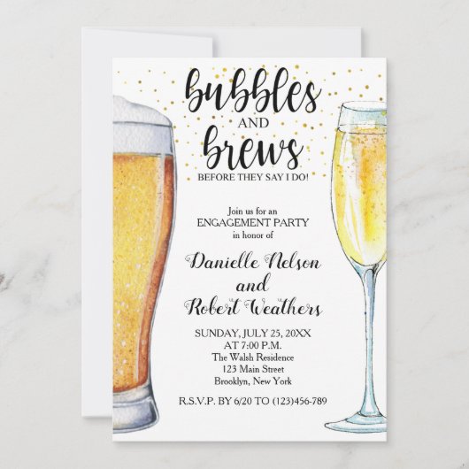 Bubbles and Brews Engagement Party Kaart (Voorkant)