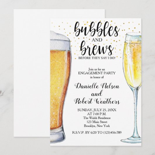 Bubbles and Brews Engagement Party Kaart (Voorkant / Achterkant)