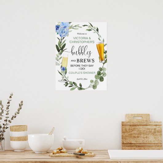 Bubbles and Brews koppels baby shower welkomstbord Poster (Keuken)