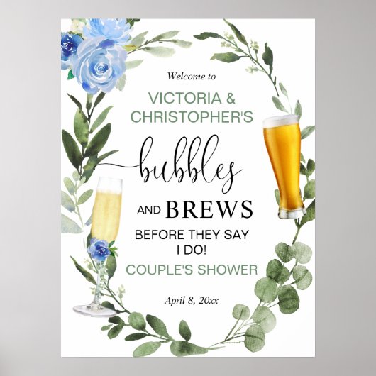 Bubbles and Brews koppels baby shower welkomstbord Poster (Voorkant)