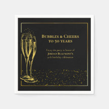 Bubbles and Cheers Black Gold 50th Birthday Party