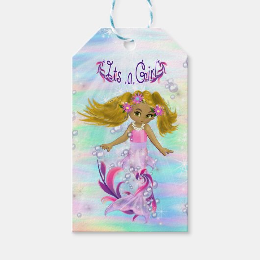 Bubbles & Baby Mermaids Baby shower Cadeaulabel (Voorkant)