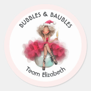 Bubbles & Baubles Kerst Bachelorette Ronde Sticker