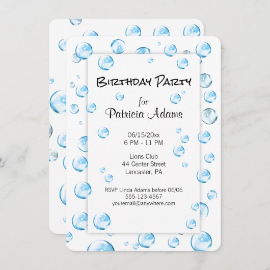 Bubbles Birthday Party Fun Uitnodiging (Voorkant / Achterkant)