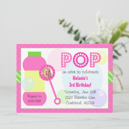 Bubbles Birthday Party Kaart (Staand voorkant)