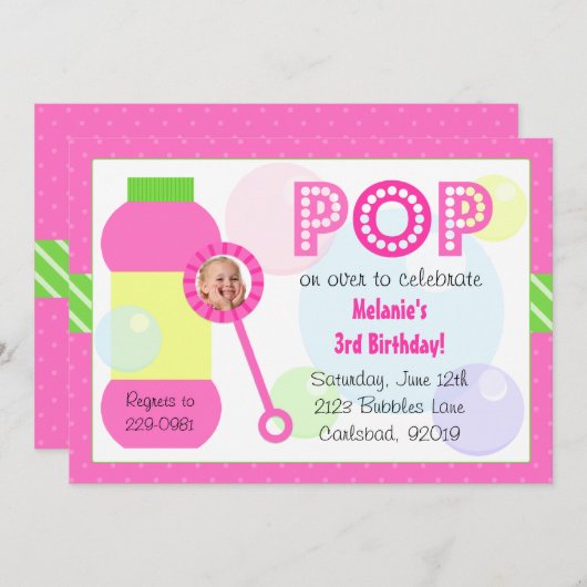 Bubbles Birthday Party Kaart (Voorkant / Achterkant)