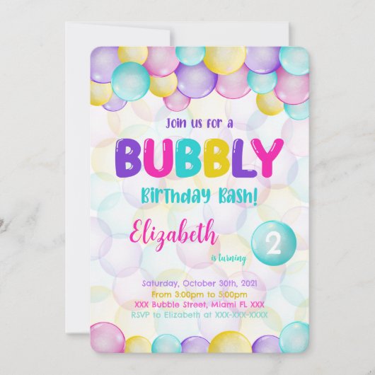 Bubbles Birthday Uitnodiging (Voorkant)