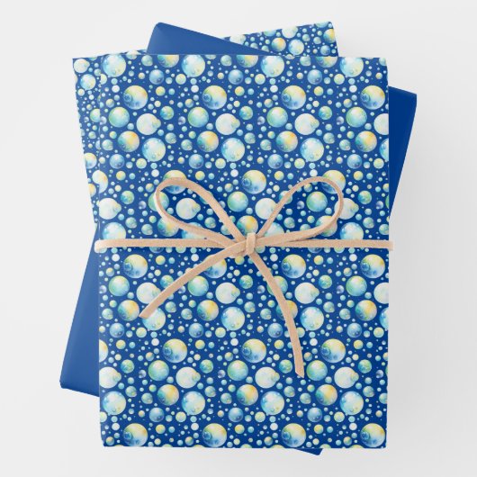 Bubbles (blauw, groen & geel) inpakpapier (In situ)