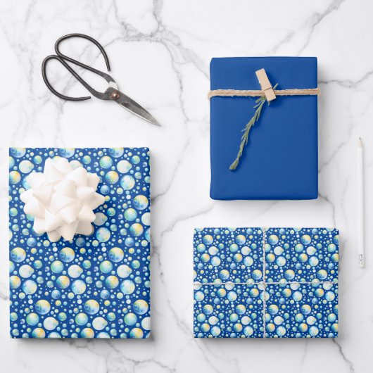 Bubbles (blauw, groen & geel) inpakpapier (Voorkant)
