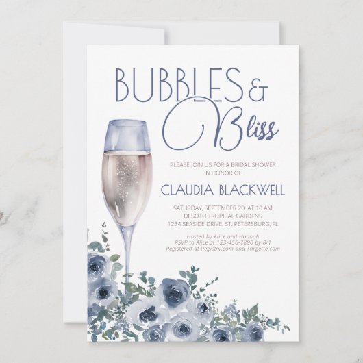 Bubbles Bliss Champagne Blauw Vrijgezellenfeest Kaart (Voorkant)