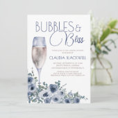 Bubbles Bliss Champagne Blauw Vrijgezellenfeest Kaart (Staand voorkant)