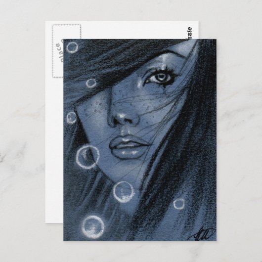 Bubbles blue mermaid Briefkaart (Voorkant / Achterkant)