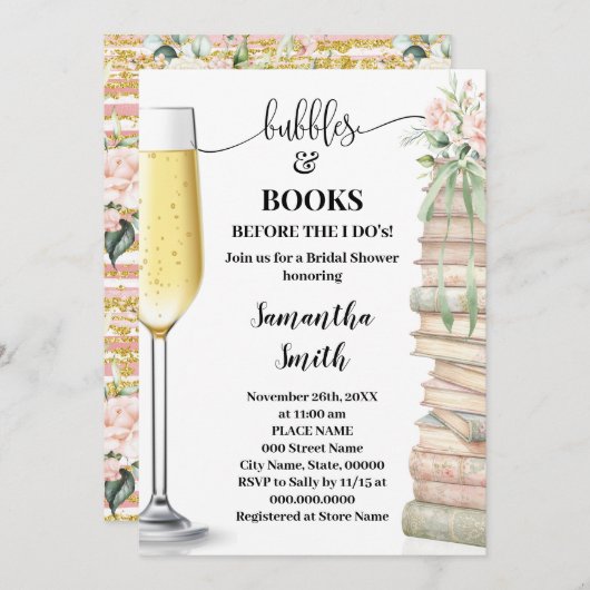 Bubbles & Books before I do Bridal Shower  Kaart (Voorkant / Achterkant)