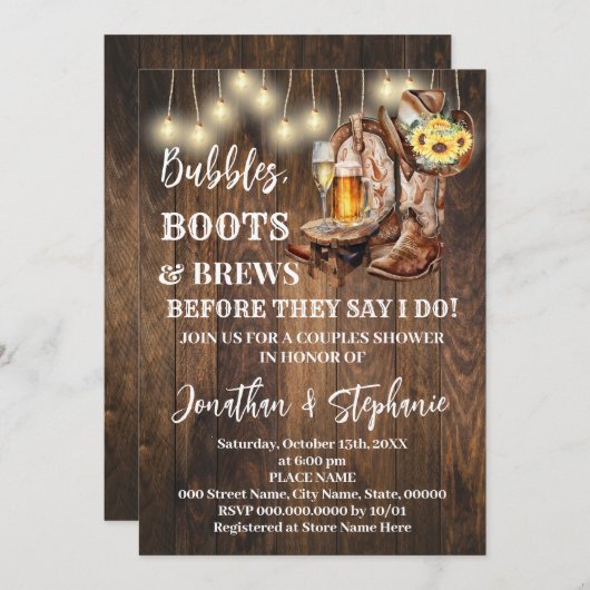 Bubbles Boots & Brew Voordat ik Zonnebloem Western Kaart (Voorkant / Achterkant)