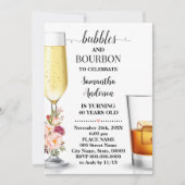 Bubbles & Bourbon roze bloemen Volwassenen Verjaar Kaart (Voorkant)
