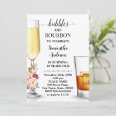 Bubbles & Bourbon roze bloemen Volwassenen Verjaar Kaart (Staand voorkant)