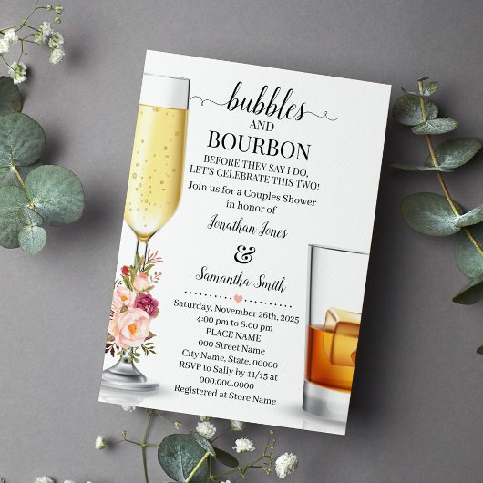 Bubbles & Bourbon voor ik trouwdouche roze doe Kaart
