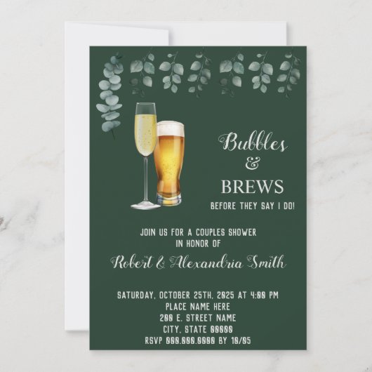 Bubbles & Breedparen bruiloft Eucalyptus Kaart (Voorkant)