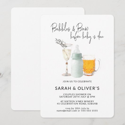 Bubbles & Brew Groen Neutraal Baby shower Kaart (Voorkant / Achterkant)