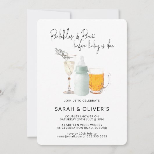 Bubbles & Brew Groen Neutraal Baby shower Kaart (Voorkant)