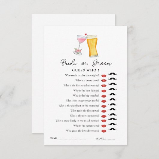 Bubbles & Brew 'Raad eens wie' Showspel Kaart (Voorkant / Achterkant)