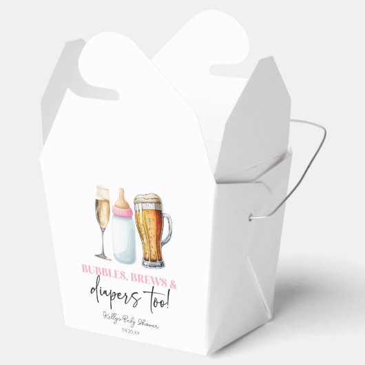 Bubbles Brews and Diapers Too! Baby Shower Bedankdoosjes (Geopend)